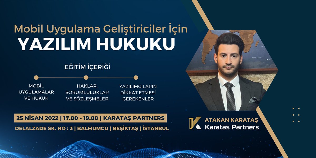 Mobil Uygulama Geliştiricileri için Yazılım Hukuku Eğitimi 

🗓 25/04/2022
🕔17:00
📍Delalzade Sok. No: 3/2 Balmumcu - Beşiktaş - İstanbul 

Katılmak için formu doldurmanız yeterlidir.
forms.gle/yLDCgkQeRtmf86…