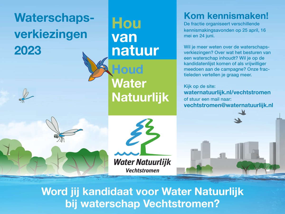 WNVechtstromen's tweet photo. Kom jij kennismaken met ons? Wij zijn op zoek naar kandidaten voor de waterschapsverkiezingen van 15 maart 2023.- https://t.co/KlzRzTYhg8 https://t.co/jNYkA7Nh0s