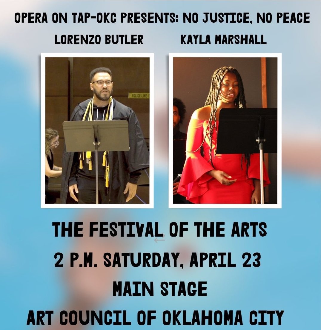 MeganPrather405's tweet photo. Come out to the @artscouncilokc Festival of the Arts main stage at 2 p.m. today!!

Two of our cast members will be performing a few of the songs from our one act opera No Justice, No Peace ahead of the June premiere!! #okcfa https://t.co/gJ9yncGHyB