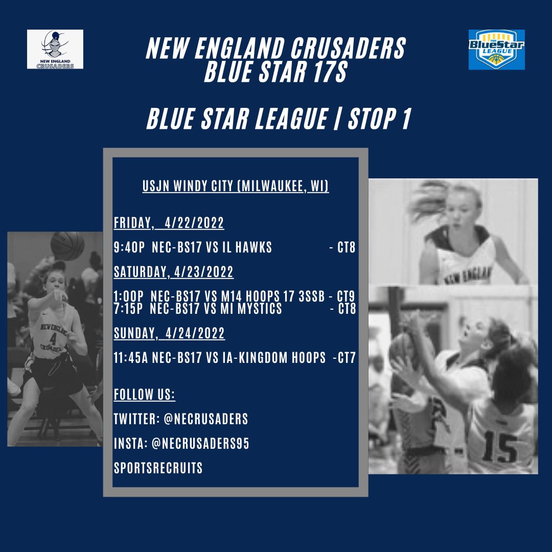 New England Crusader Blue Star 17 opens with a W in the Blue Star League in the Windy City Classic over Southern IL Hawks 45-40. Nice work ladies. Back to work today #saderfam