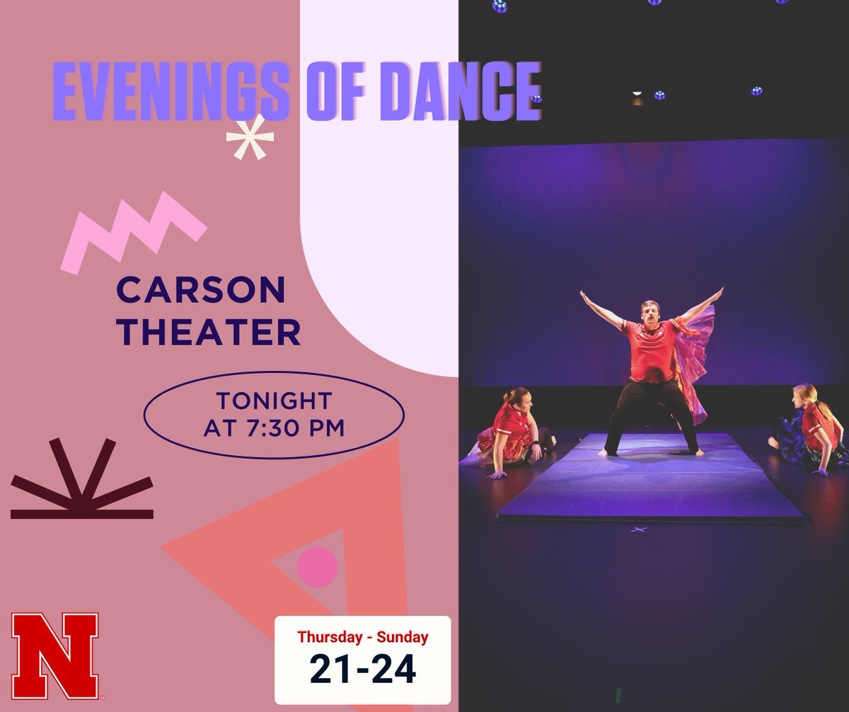 It's evening three of EVENINGS OF DANCE! We're excited to see you at 7:30 TONIGHT in the CARSON THEATER for another great performance!