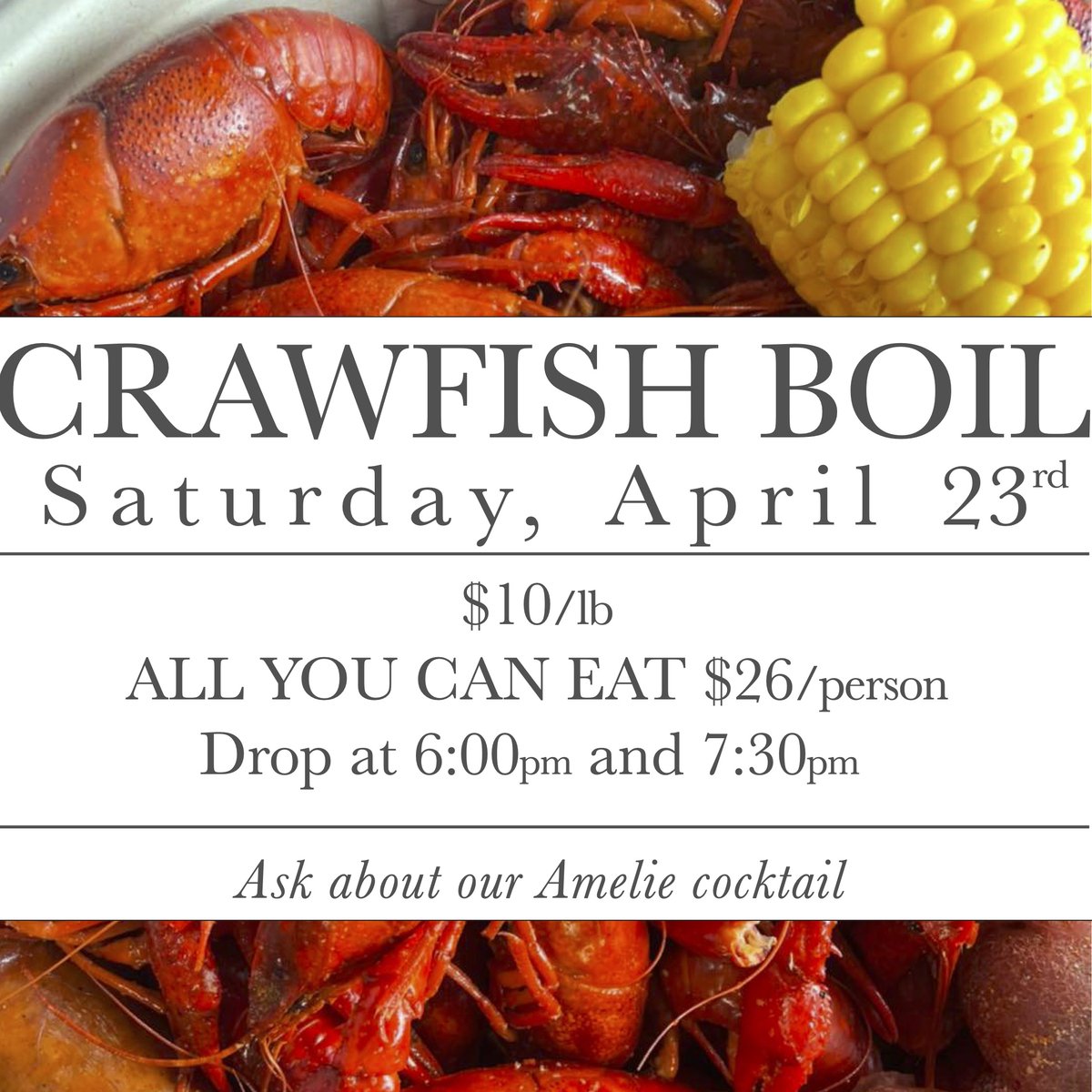 A perfect #NewOrleans day for a #crawfishboil! 
Join us 900 Royal - enter on Dumaine.

#cafeamelie #crawfishboil #neworleans #frenchquarterfestival #frenchquarter #royalstreet #eatlocal #goodeats #nolaeats #neworleanslocal #wherenolaeats