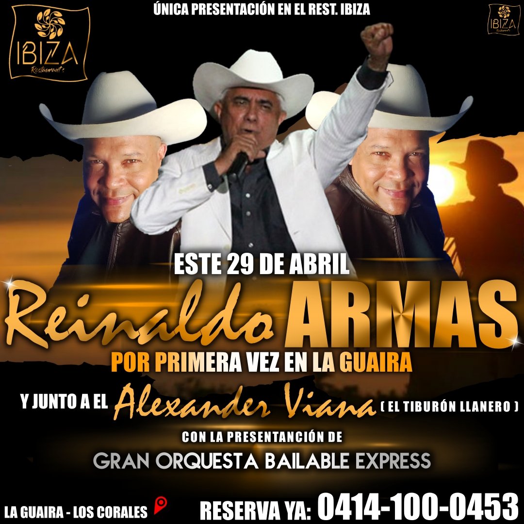 reynaldoarmasve's tweet photo. C E R T I F I C A D O
Viernes 29 de abril en IBIZA
Sector Los Corales (Vargas) Litoral Central, allí estaré cantando lo más grueso de mi repertorio.
Están invitados parranderas y parranderos + público en general + amantes y seguidores de nuestra Música Llanera, Arrrrrrrrrrrrpaaa. https://t.co/R1iSJbb1Fn