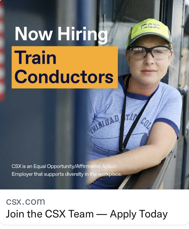 Artifacture's tweet photo. Getting targeted for being a @CSX train conductor again! 🚂

Admit it’s first ad on Twitter I can remember that wasn’t irrelevant https://t.co/LEyAjc35M4