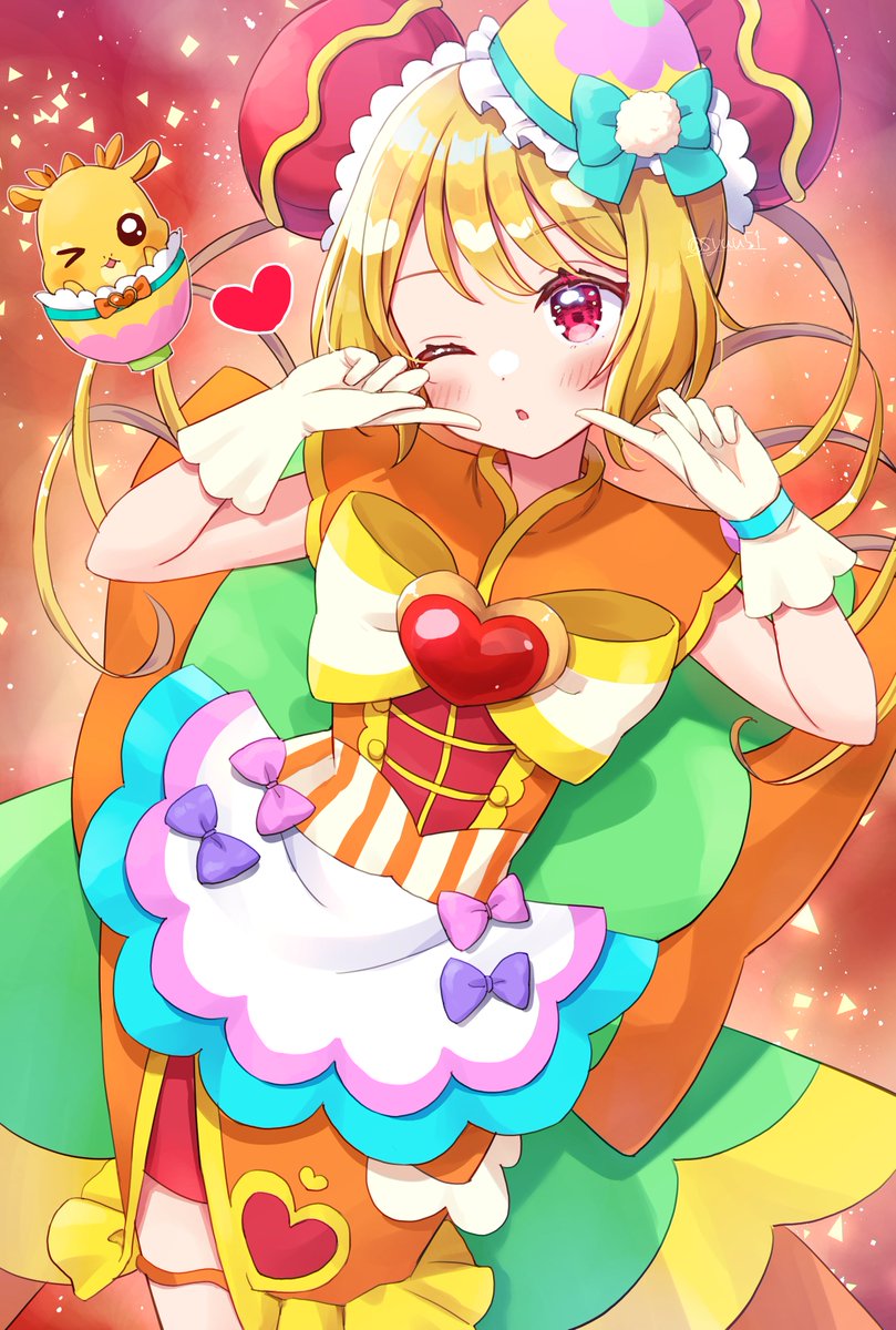 1girl one eye closed blonde hair heart brooch magical girl gloves brooch  illustration images