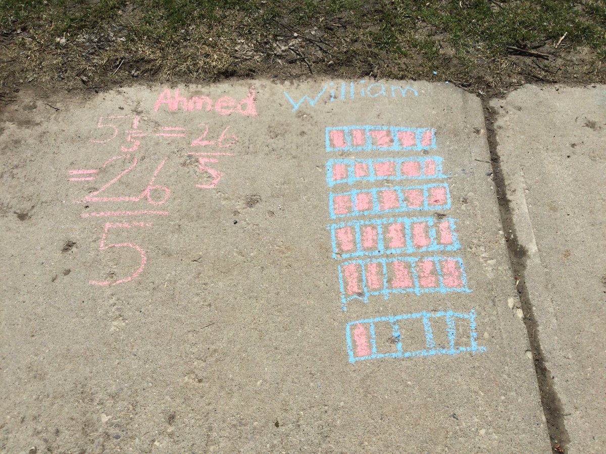 waltonsclass's tweet photo. #outsidemath learning is all about #engagement  #happyEarthDay2022 Having time to revisit a #mathmisconception we learned by looking at #mathdata to guide our next steps. Learning about #improperfractions &amp; #mixednumbers Plus enjoy the sunshine too! @ugdsb @WestwoodUGDSB #onted https://t.co/WiI4FwjYlh