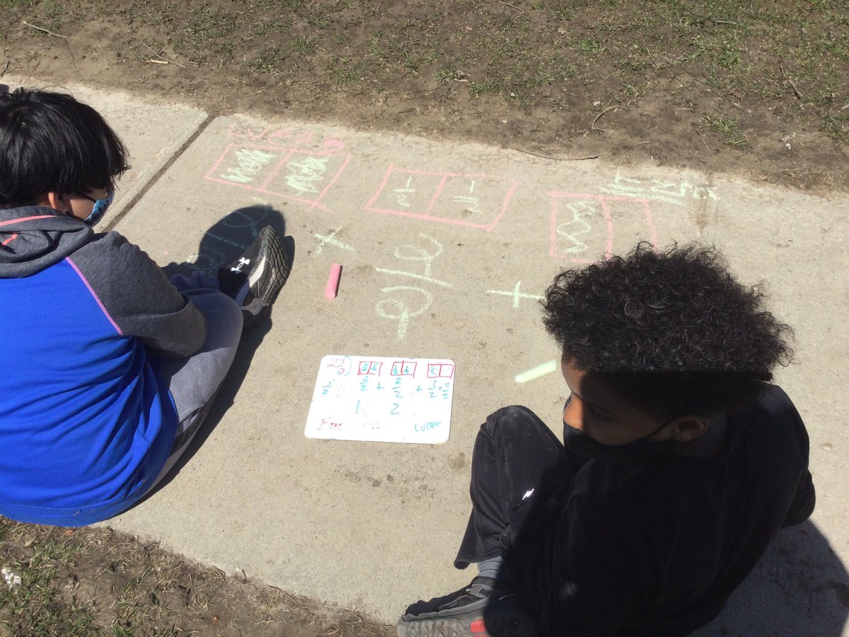 waltonsclass's tweet photo. #outsidemath learning is all about #engagement  #happyEarthDay2022 Having time to revisit a #mathmisconception we learned by looking at #mathdata to guide our next steps. Learning about #improperfractions &amp; #mixednumbers Plus enjoy the sunshine too! @ugdsb @WestwoodUGDSB #onted https://t.co/WiI4FwjYlh