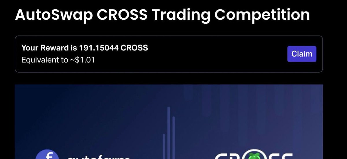 Todos los participantes de la competencia de @autofarmnetwork y @avtoCROSS ahora pueden reclamar sus premios $CROSS en la siguiente página 👉 autofarm.network/trading-compet…

Felicitaciones y muchas gracias a todos los participantes🎉👨‍🌾

#CronosChain #cro $CROSS @NewsCronos #Autofarm