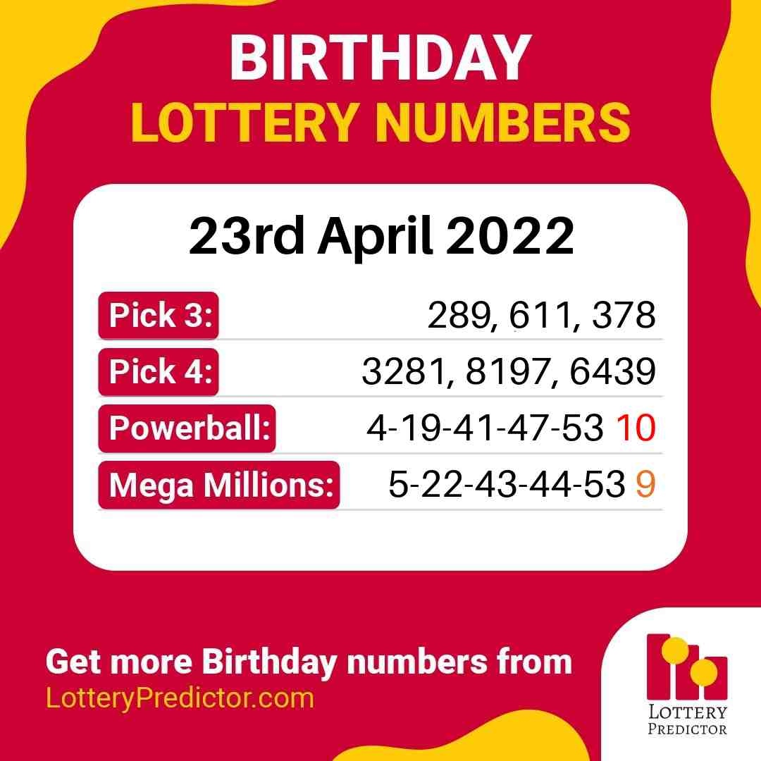 Birthday lottery numbers for Saturday, 23rd April 2022
#lottery #powerball #megamillions
https://t.co/c2IBXAFj9w https://t.co/dtPm6M80ih