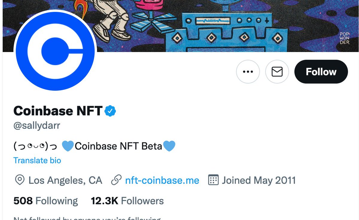 VickijEth's tweet photo. Please be aware the below account sallydarr is NOT @Coinbase_NFT it contains phishing links in its bio and pinned tweet @TwitterSupport click those and you will lose EVERYTHING !! ⚠️ https://t.co/SjtZoOBuT0