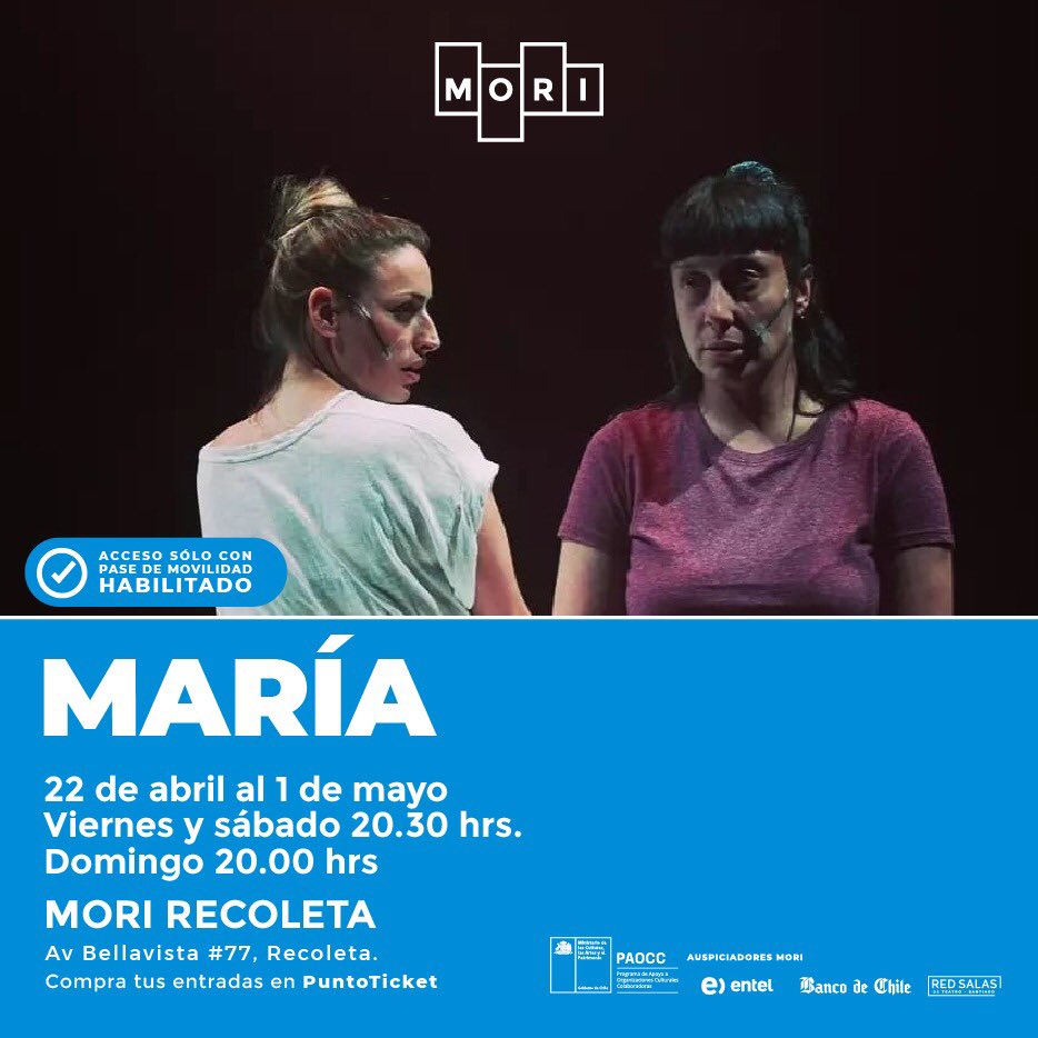 Oye vayan a ver este trabajo al <a href="/TeatroMori/">MORI</a> Recoleta 👇🏼 el texto es de la Carla Zúñiga y la dirige <a href="/JpPeragallo/">Juan Peragallo</a> 👇🏼 #Teatro ♥️ 
El mundo sonoro bello es del <a href="/DanMaraboli/">Daniel Marabolí</a> 🎹🎤
Produce <a href="/almendra_ovalle/">Almendra Ovalle</a> ⭐️⭐️⭐️⭐️