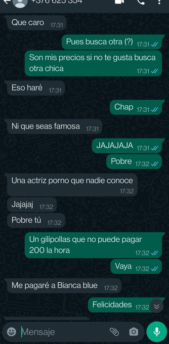 No se cu&aacute;nto cobra la compa&ntilde;era pero me da igual, este gilipollas no merece que lo atienda nadie  Y que