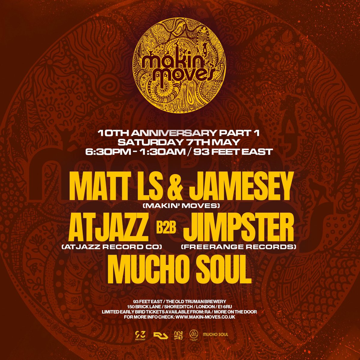 We celebrate part 1 of our 10th anniversary in 2 weeks time <a href="/93FeetEast/">93FeetEast</a> wth <a href="/muchosoul/">Ketan Shah</a> <a href="/martinatjazz/">martinatjazz</a> &amp; <a href="/JamieJimpster/">Jamie Odell</a>! Make sure u grab your tix <a href="/residentadvisor/">Resident Advisor</a> ra.co/events/1516168 #makinmoves #93feeteast #housemusic