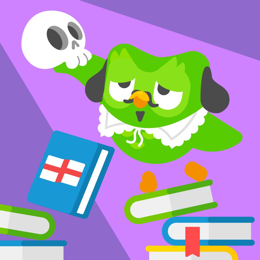 duolingo's tweet image. Hear ye! Hear ye!

Today is Shakespeare's birthday *and* World Book Day. Let's celebrate all the fantasies, worlds, and destinations we've been transported to through the power of storytelling! 📚 

What are you reading today?