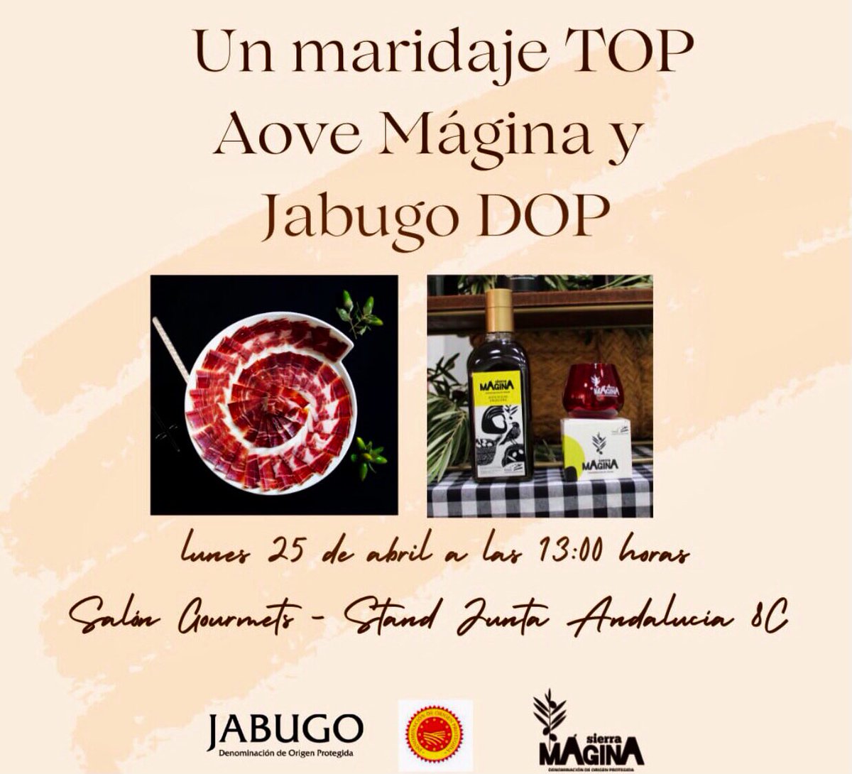 💚 Imprescindible no perderse este maridaje de <a href="/DOSierraMagina/">D.O.P. Sierra Mágina</a> y <a href="/DOPJabugo/">DOP Jabugo</a> en @SalonGourmets 2022 el lunes 25 a las 13h en el Stand de <a href="/AndaluciaJunta/">Junta de Andalucía</a> Pabellón 8 👉🏻 zampatelmundo.com/salon-gourmets…

#SG22 #Aove #Jamón #gastronomia