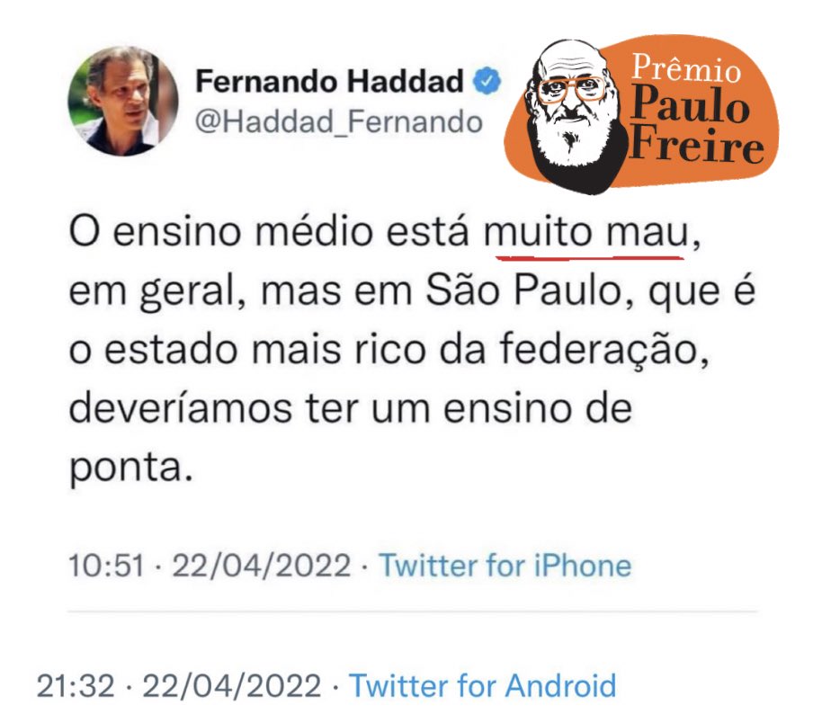 brom_elisa's tweet photo. “Profeçor”Haddad,Ex Ministro da Educação dos Governos do PT…

Paulo Freire curtiu🤣🤣

* Não adianta apagar, o Print é eterno https://t.co/XXib4W8qoL