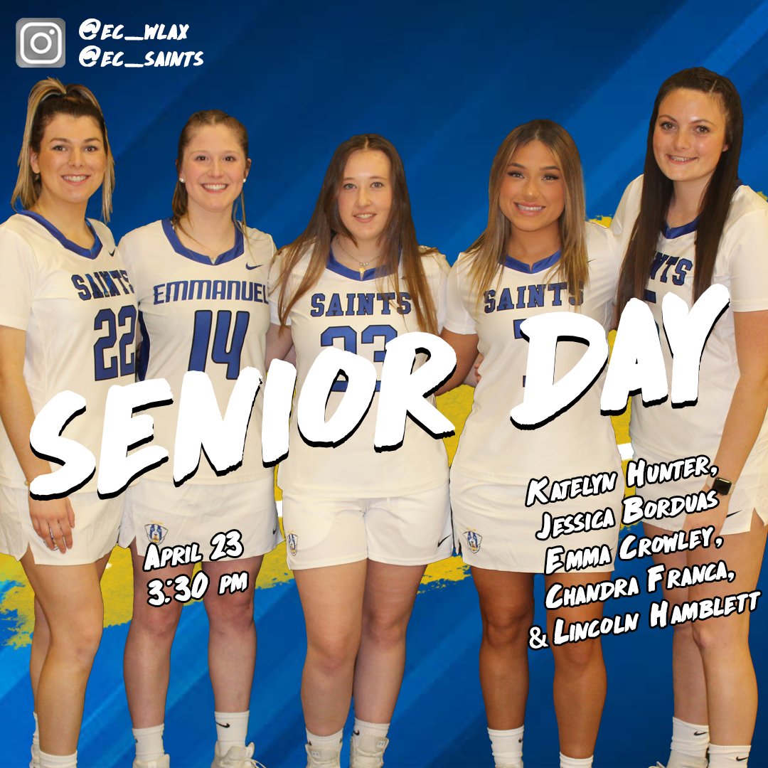 We've got more Senior Day Saturday fun for you as Women's Lacrosse celebrates their Class of 2022 when Norwich comes to Clemente Field for a 3:30 p.m. faceoff!! Come join us for the celebration! #GoECSaints