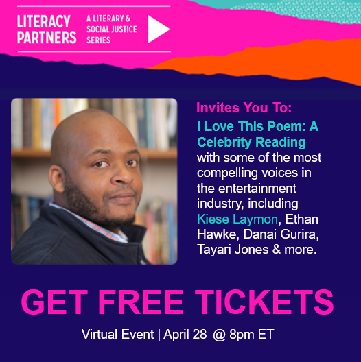 LitPartners's tweet photo. Join Kiese Laymon for I Love This Poem: An Online Reading on Thursday, April 28 at 8:00pm ET. Get Tickets HERE: https://t.co/hY5UaCnvEM
#LiteracyPartners #racialjustice #socialjustice #ilovethispoem #wordsshapeourworld #backbypopulardemand #poetrymonth #kieselaymon https://t.co/JYUzfSe3js