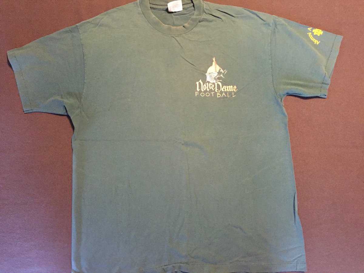johndlukacs's tweet photo. There may be a new @theshirtND every year, but there will always be only one “THE SHIRT.” I present the thread for thread, undefeated, undisputed, heavyweight “The Shirt” champ - 1992.  #bluegoldgame #NotreDame #PLACT #GoIrish #noinjuriesplease 🏈 https://t.co/kmja4WXTOr