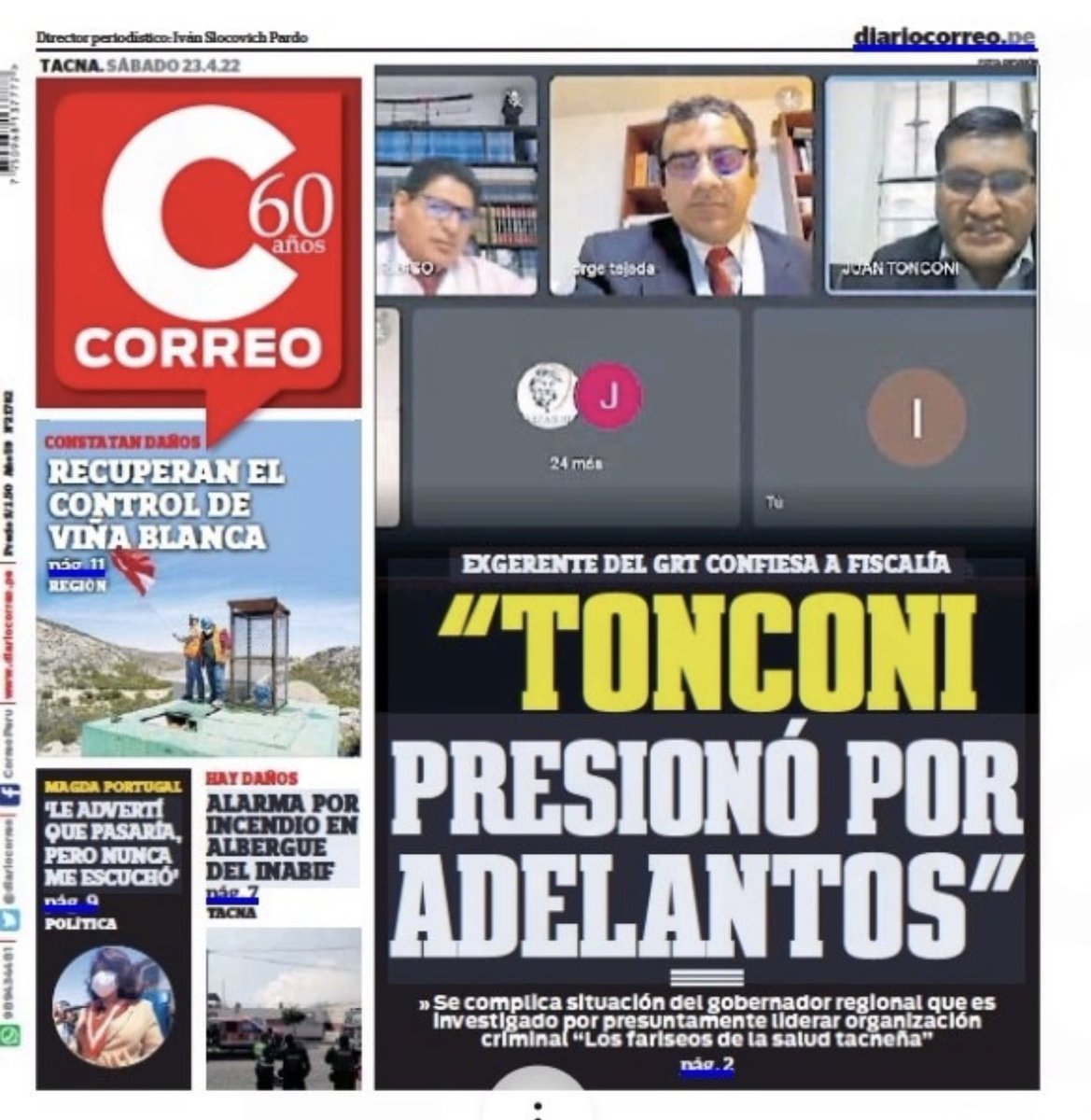 MarcaTacna's tweet photo. En Tacna el Gobernador Juan Tonconi con un pie en la cárcel por ser líder de la organización criminal “los Fariseos de la salud tacneña “ @elcomercio_peru @larepublica_pe @julianaoxenford @noticiAmerica https://t.co/Fspk7mfJfq