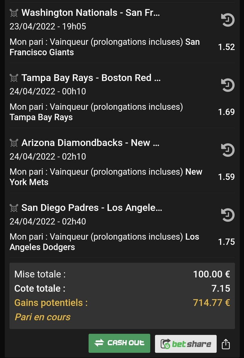 JDEMPIREOFF's tweet photo. J'ai joué 100€ de bénéfice de la cote de 7 de cette nuit! 

On repart sur une nouvelle cote a 7, et encore une fois on espère la même réussite 😁!

RT &amp; ❤ pour envoyer de la force! #TeamParieur https://t.co/xgW3oi1ima