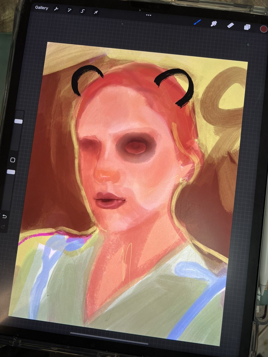 Mia0Hawk's tweet photo. Could not deal with painting tiny feathers today so started a new portrait instead π #nft #nftartist #procreate #digitalpainters #nftpainters https://t.co/Q2ntJrEe18