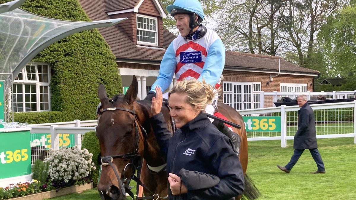 Jockey James Davies celebrates his first <a href="/Sandownpark/">Sandown Park</a> winner after providing trainer <a href="/rowe_racing/">Richard Rowe Racing</a> with an emotional success in the Josh Gifford Novices’ Handicap Chase