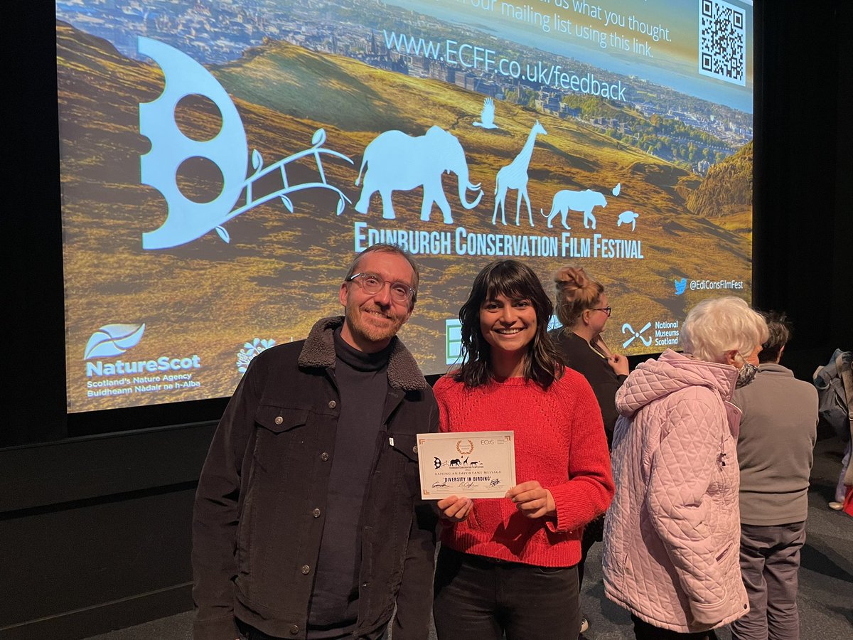 We’re pretty chuffed to have been given a special commendation at the inaugural Edinburgh Conservation Film Festival today for a short film we made with @SorrelLyall about #diversity in birding. All credit to @BirdRunDad and Sorrel for getting this v important message out there!