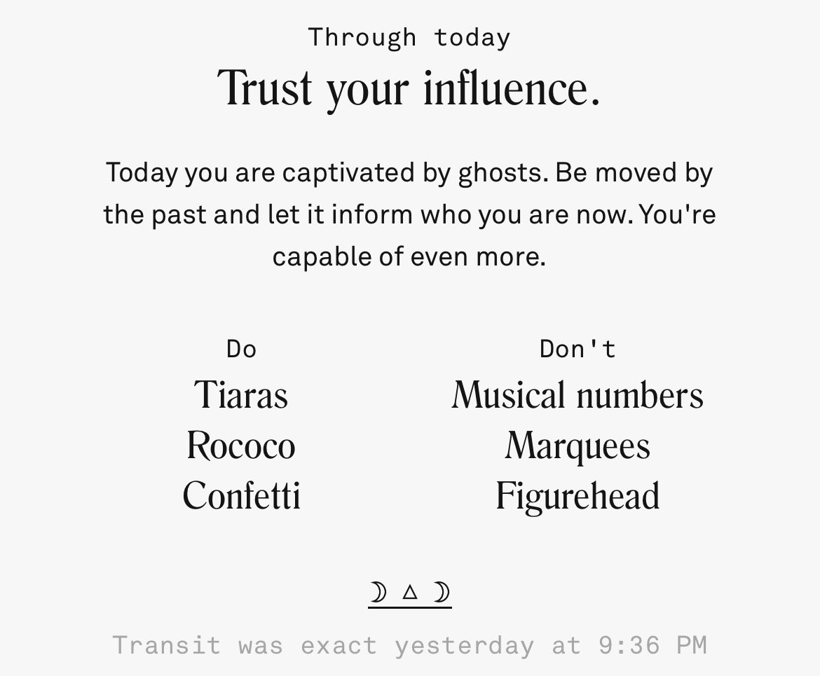 lexbecks's tweet photo. This is why I can’t do Co-star… it’s telling me to “don’t musical numbers” so now something bad is gonna happen if I listen to the Encanto soundtrack while I bike https://t.co/uYhcSO8oz7