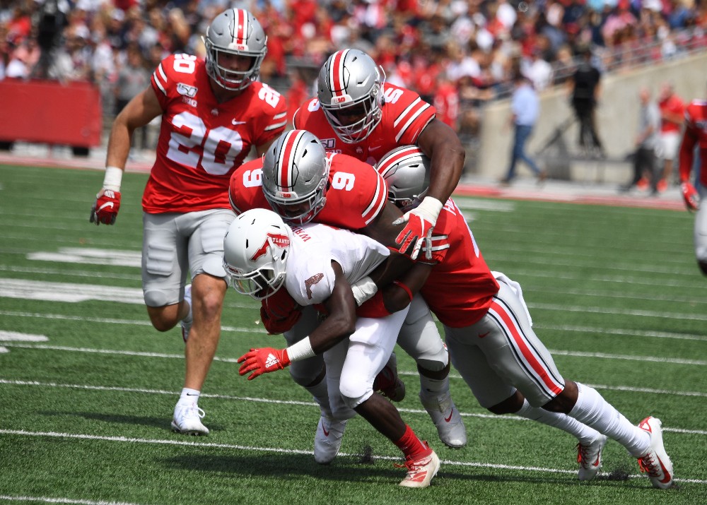 CFBAnalytical's tweet photo. #Buckeyes defensive talent dominace in the #bigten as seen in the NFL:

Just defensive positions alone, @OhioStateFB has 1038 starts in the nfl the last 5 years. That is more starts than the TOTAL nfl starts of any other @bigten program https://t.co/Qj40FNXarZ