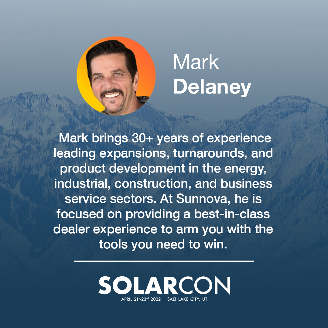SunnovaEnergy's tweet photo. TODAY: Our SVP, Dealer Sales & Operations, Mark Delaney, takes the stage at #SolarCon at 12:30 p.m. MDT. Don’t miss him discuss #SunnovaCatalyst, our new quoting & design platform; & why dealers should #GrowWithSunnova. https://t.co/Tbnf8Gfdmc https://t.co/xzLQLAkHEZ