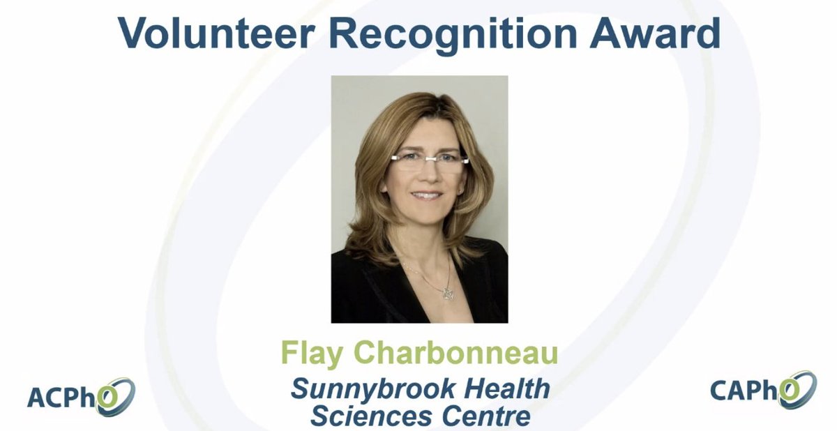 CAPhO_ACPhO's tweet photo. Congratulations to Flay Charbonneau from @Sunnybrook, the recipient of this year's @CAPhO_ACPhO  Volunteer Recognition Award! #CAPhOVirtual https://t.co/hqCJ7ziFXC