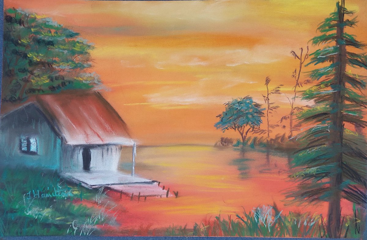 TraceyHam4's tweet photo. After dropping off 3 paintings at Crosshouse Hospital exhibition I worked in an orange theme in pastel https://t.co/9h8jEhqzAV