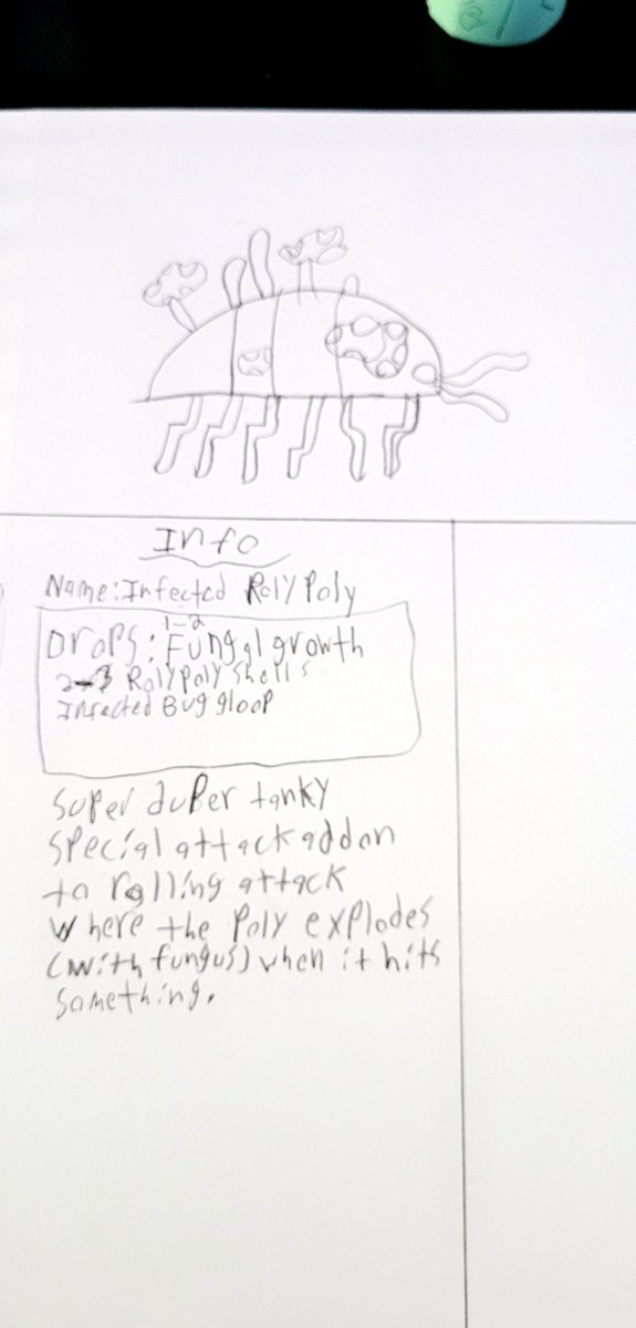 Lgndofthestar's tweet photo. So my lil Starlet came up with a concept for a new bug for @GroundedTheGame.

It's an "infected roly poly".

If y'all would be so kind as to retweet|share this. It'd be cool if the devs could see this. 

#GroundedTheGame #NewBug #indiegame https://t.co/6MplBBxBb7