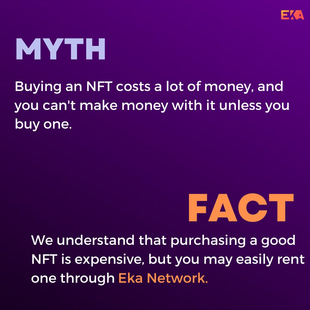 eka_network's tweet photo. Take a smart decision! Rent your first NFT with Eka.

#nft #eka #rentnft #nftrenting #nftrental #nftart #nftnews #blockchain https://t.co/R18LpEMBnf