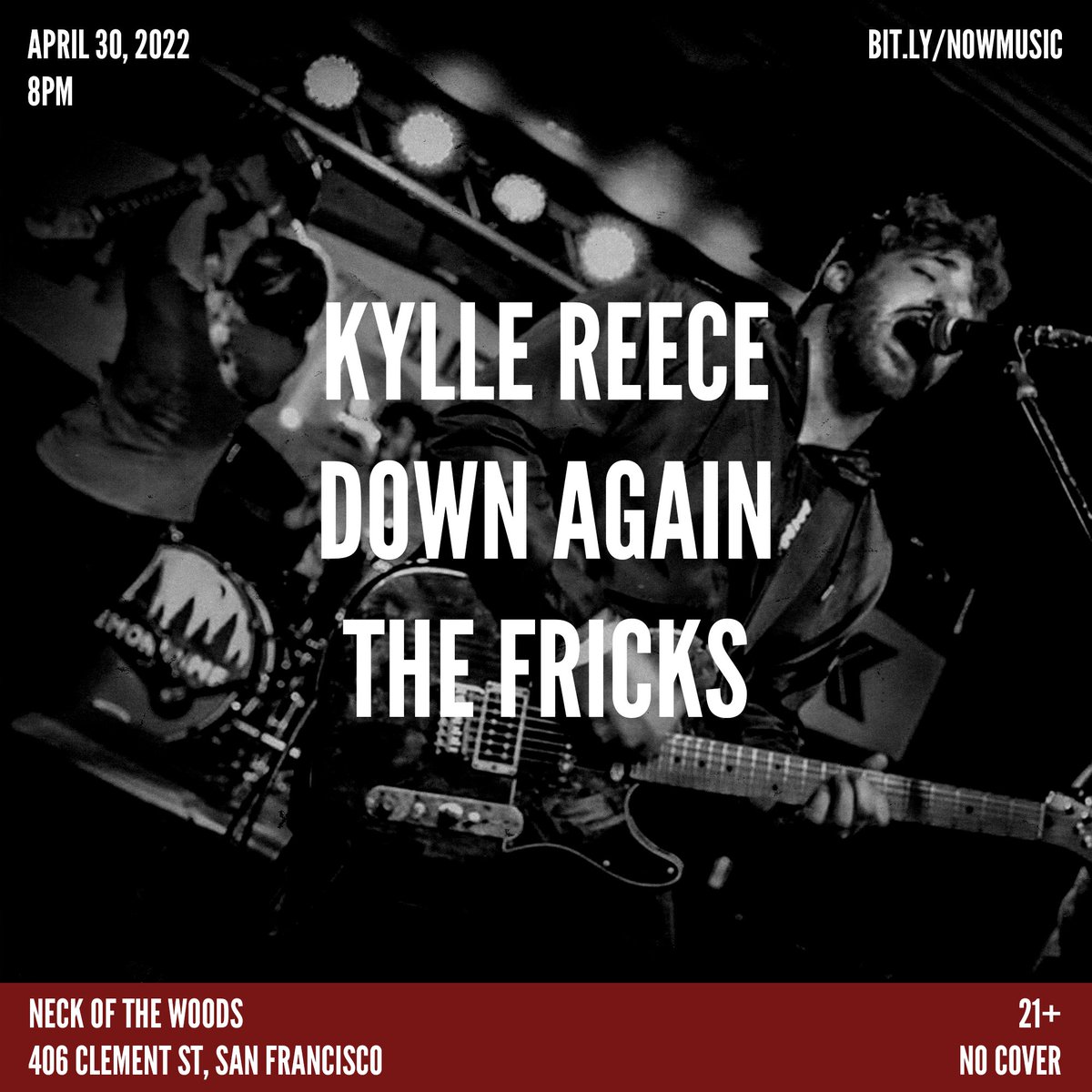 We've got some friends playing at Neck of the Woods in San Francisco on April 30th! Come hang out <a href="/KylleReece/">Kylle Reece</a> (<a href="/DemonInMeCA/">Demon In Me</a>), <a href="/DownAgainBand/">Down Again</a> and The Fricks! #rad #radmusic #neckofthewoods #sanfrancisco #bayarea #emo #emomusic #emorock #indie #posthardcore #rock #alt #alternative