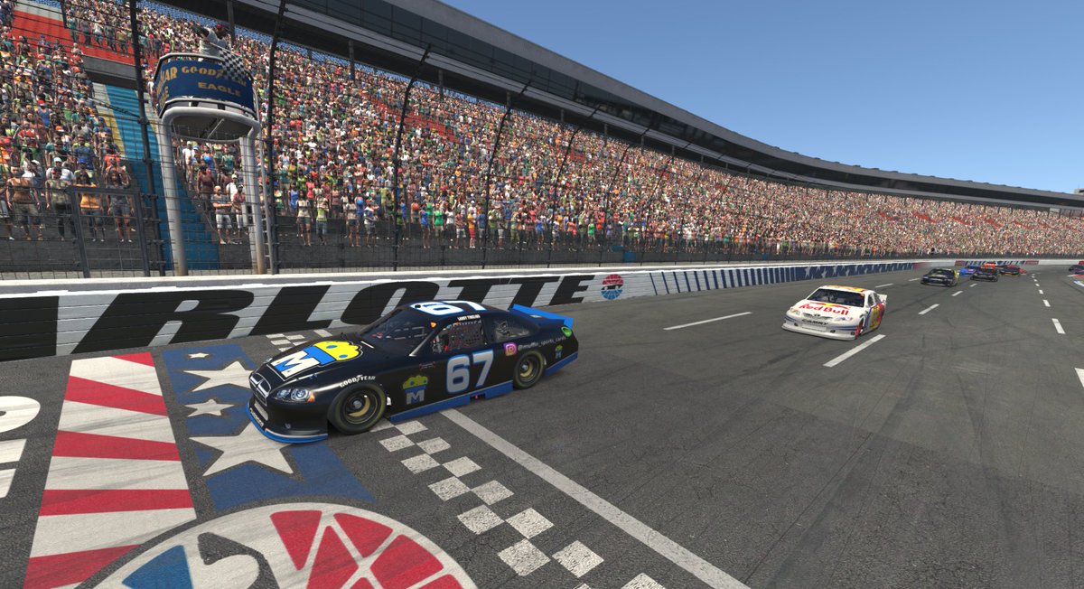 HPRLeague_'s tweet photo. Last night was the inaugural HPRL race.  Charlotte was a handful to everyone in the COT car, but the race only had 2 yellows.  Larry Yingling led a race-high 76 laps &amp; was able to hold off Sebastian Marin &amp; Bryan Johnson in a GWC to take the win.

#HorsepowerRacingLeague
#iRacing https://t.co/ejZOo8j0iC