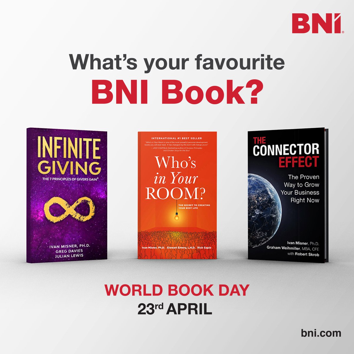A healthy &amp; wealthy mind is often a well-read mind.

Share your most valuable BNI title, which has enabled you to expand your horizon and enrich your mind!

#BNI #BNIGlobal #WorldBookDay #BookDay #BetterTogether #IvanMisner