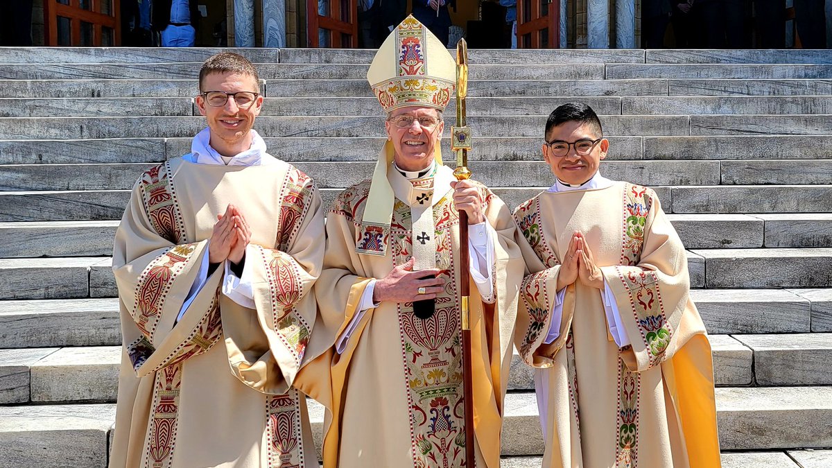 INDYvocations's tweet photo. On this Easter Saturday the Chruch in the Archdiocese of Indianapolis rejoices in the ordination of two new deacons - Deacon Jack Wright and Deacon Jose Neri! @SaintMeinrad @ArchbpCThompson @criteriononline https://t.co/Baslet7lrz