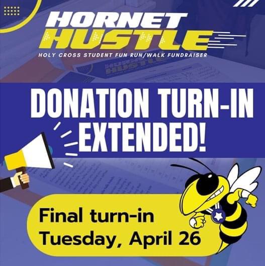 HolyCrossOP's tweet photo. Forgot to turn in your Hornet Hustle donation envelope? Don't worry, we’re accepting donations through Tuesday, April 26th!Our goal is for each child to raise at least $40. Donate here: https://t.co/qIXiMXexD5 https://t.co/EMcRjEyOyq