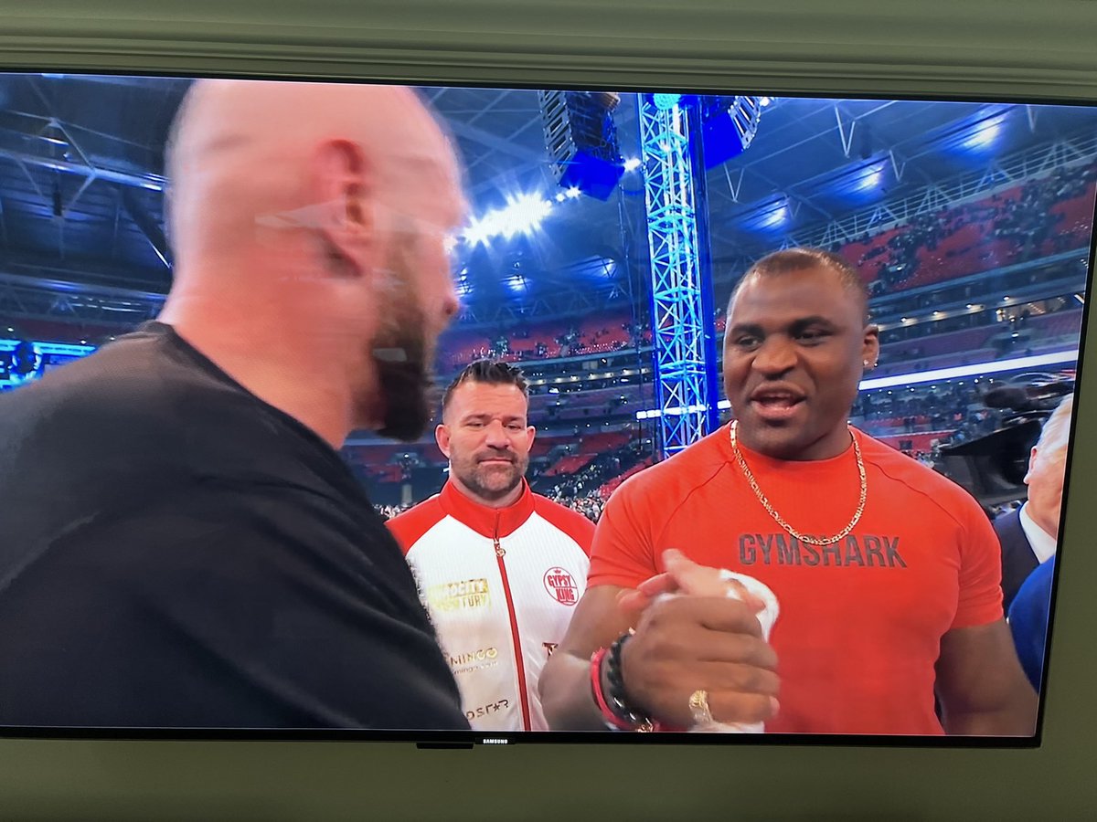 arielhelwani's tweet photo. Holy crap. Francis Ngannou is in the ring! 

“We are going to find out who the baddest motherfucker on the planet is.” 

- Francis Ngannou 

What a moment. https://t.co/DFLl98ma8H