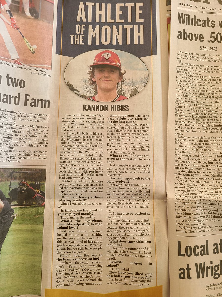 WarCoR3Baseball's tweet photo. Local celebrity @Kannon_Hibbs getting some much deserved coverage. #hitballhard https://t.co/OSwXR9WQQk
