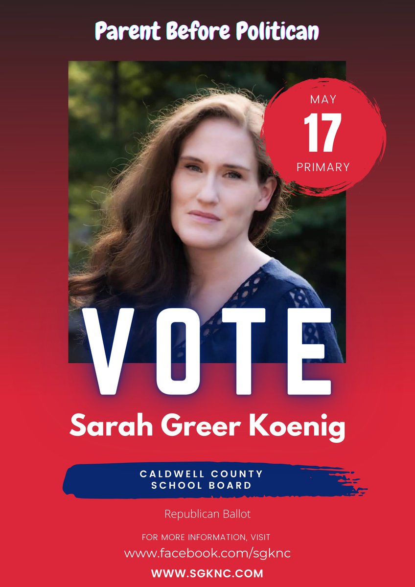 sgk_nc's tweet photo. Early Voting for Primary Begins April 28th, 2022 | #sgknc #sarahgreerkoenig #caldwellcountyschoolboard #parentbeforepolitician https://t.co/u5OupeTBQB