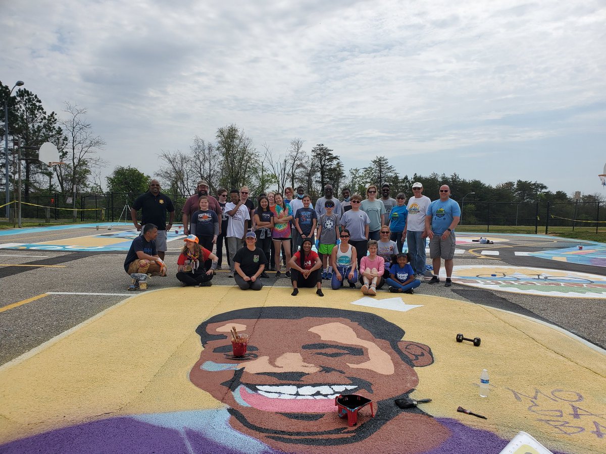 We have a new bike park!! Many thanks to Mrs. Thomas (organizer), Bike AAA, and Lindale families for painting several murals on our basketball court. Pictured below are Lindale families, Bike AAA members, and a picture of our beloved Mo Gaba!! <a href="/AACountySchools/">AACPS</a> #AACPSAwesome