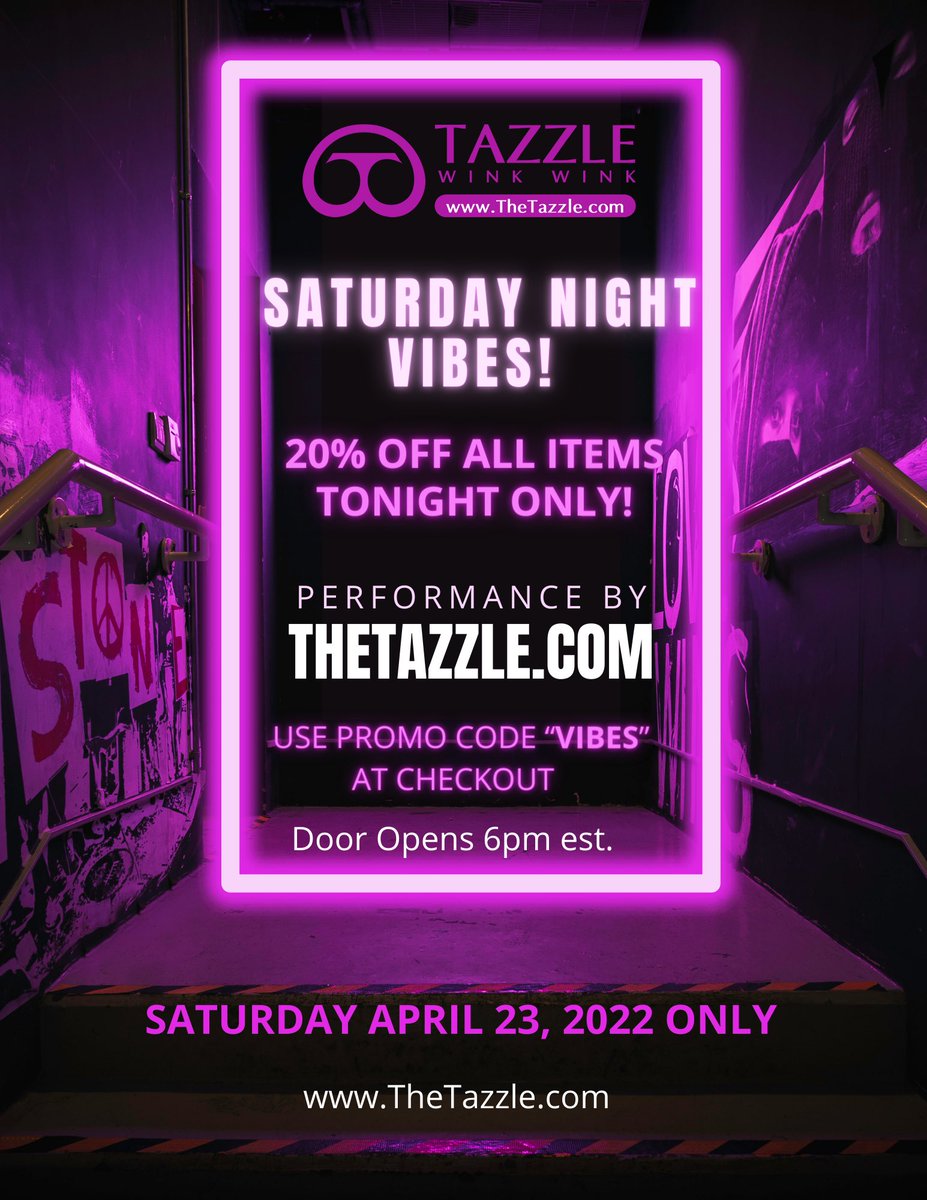 TheTazzle's tweet photo. Huge 20% Off Sale Tonight Only!

Use Promo “Vibes” At Checkout 

Free Shipping On Orders Over $29.99! 

Doors Open @ 6pm est. Come Vibe With Us Tonight!

https://t.co/JLTe9XmQGD 

#SaturdayNightVibes #Promo #SaturdayVibes #Sale #Vibrators #SexToys #Masturbaters #Dildos  #nsfwtwt https://t.co/qclLhQh6kf
