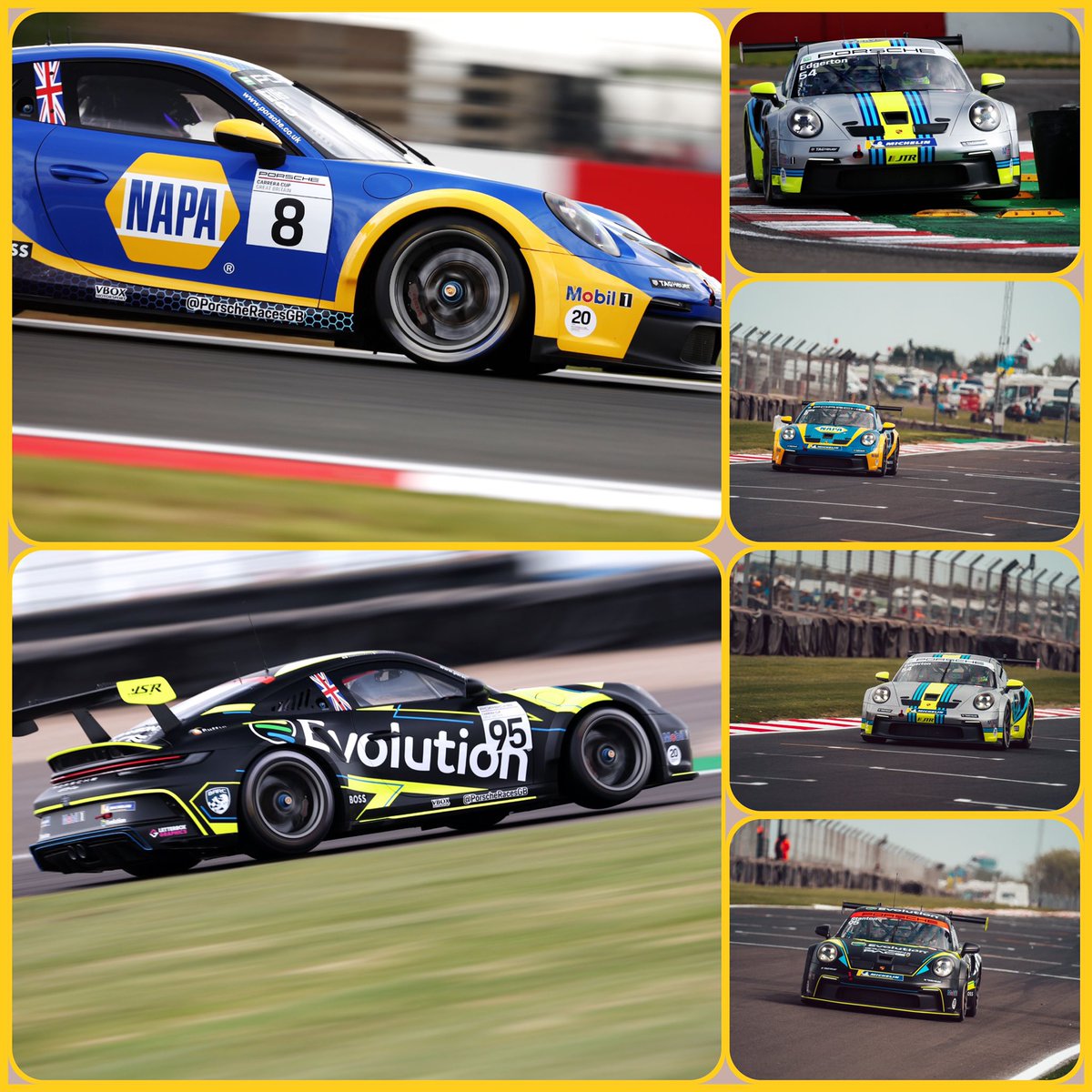 Team_JTR_'s tweet photo. Postcards from today’s qualifying session #Porsche #CarreraCupGB🇬🇧 at @DoningtonParkUK with @tedgertonracing @StantonRacing &amp; #HugoEllis 

🔶#JoeTandyRacing🔶#TeamTandy🔶 https://t.co/ng9f1NO1Ec