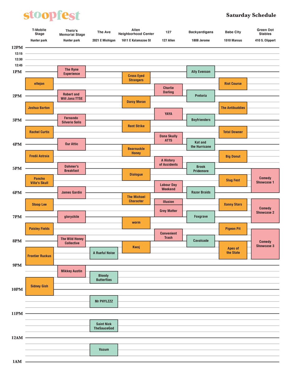 Here’s the full schedule for StoopFest today! We play at 7 p.m. on Jerome Street. Come hang out!