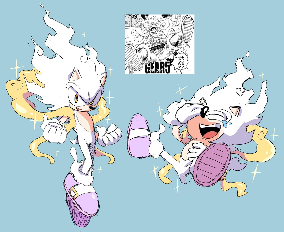 Cyberlord1109's tweet image. sonic but with a luffy gear 5 inspired form