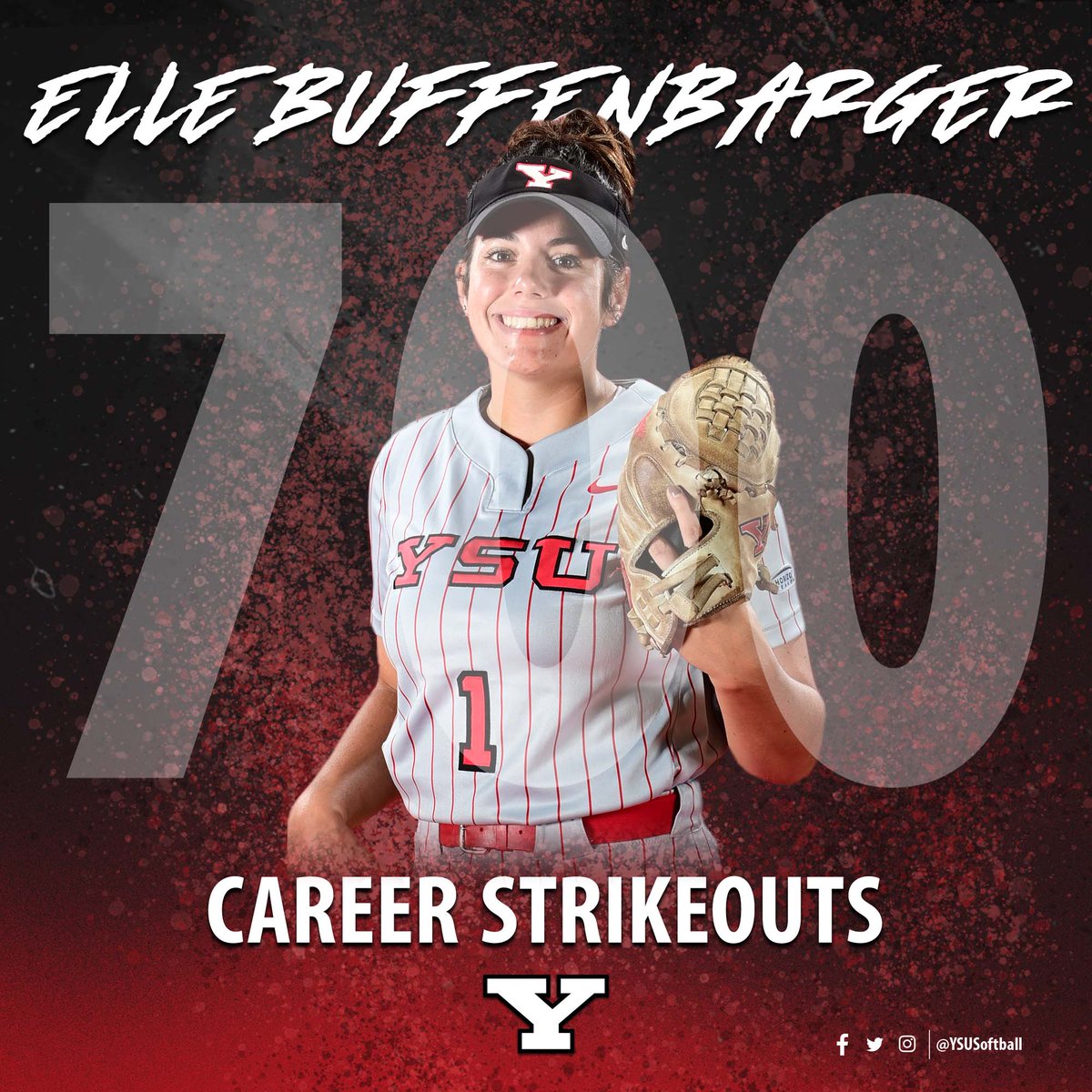YSUSoftball's tweet photo. Congratulations to Elle Buffenbarger on becoming the first player in school history and the 5th in @HorizonLeague history to record 700 career strikeouts.

#GoGuins https://t.co/xPrcuX7gpr