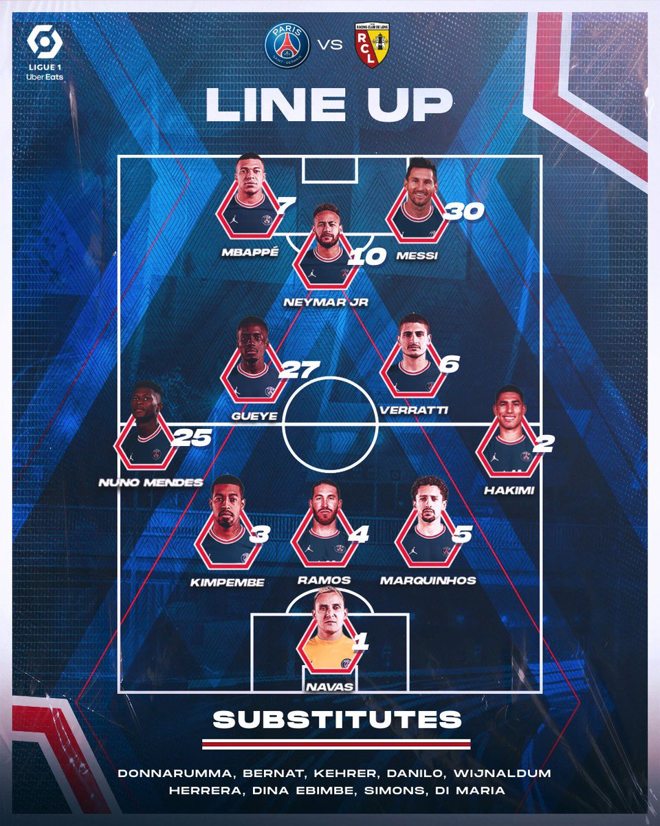 PSG_English's tweet photo. Our starting XI for #PSGRCL 🔛 https://t.co/hzenkLCwSy